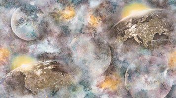 Слов'янські шпалери 2384-03, вінілові на флізеліновій основі, сонцестійкі, миючі, стійкі до стирання. Малюнок: 3d, космос, планети. Колір: коричневий; рожевий; блакитний. Україна 2384-03 фото